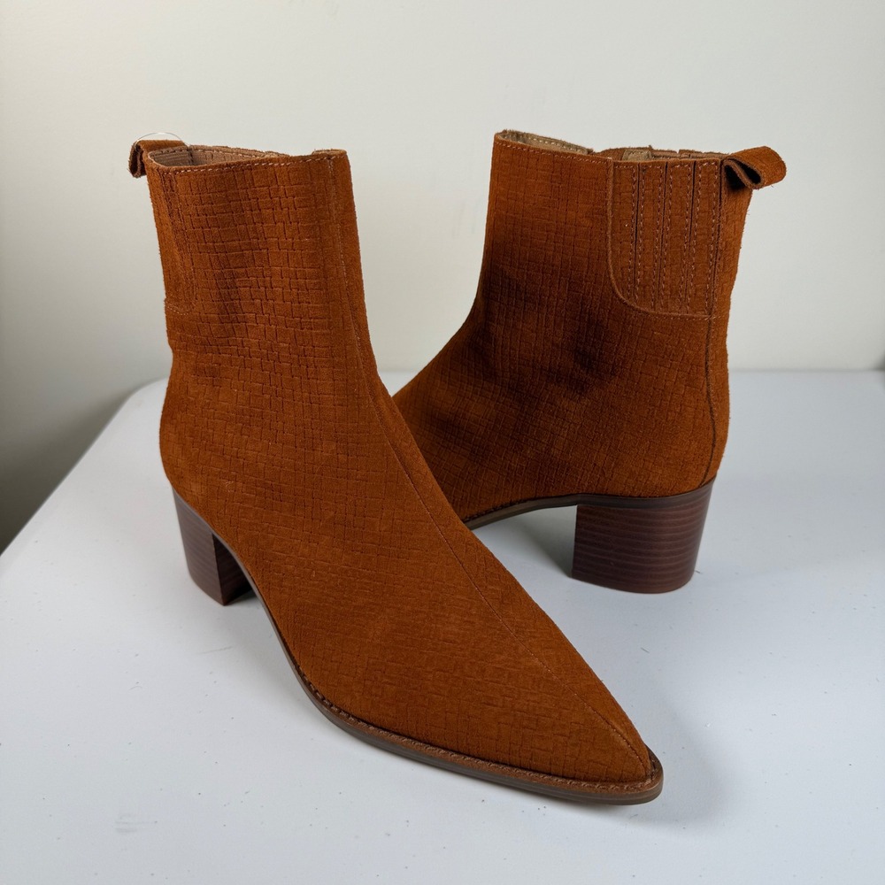 NWOT Kelsi Dagger Brooklyn Milly Booties Ankle Boots 8 Cognac Suede Pointed Toe